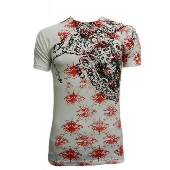 Konflict Men's Castle Skull Dagger MMA T Shirt, White Red Small