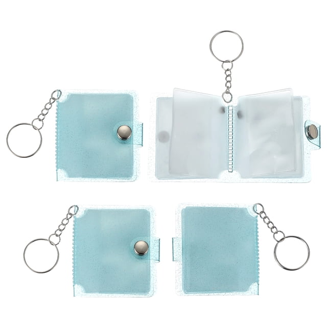 Uxcell 4 Pcs Mini Photo Albums, 2.4 Inch PVC Small Photo Storage with Keychain Photo Album with 16 Pockets for Pictures Valentine's Day Gift Wedding, Blue