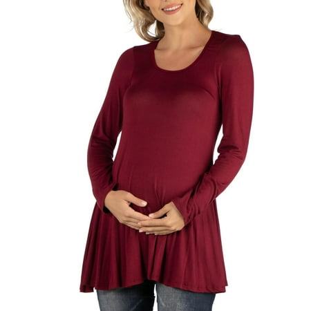

24seven Comfort Apparel Long Sleeve Solid Color Swing Style Flared Maternity Tunic Top M011202 Made in USA