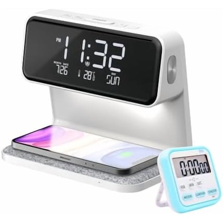 2026 New 15 W Fast Wireless Charger Digital Alarm Clock, 3 Speed Dimming Warm Night Light, Smart