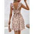 thumbnail image 3 of Apricot Floral Print Hollow Back Ruffle Trim A-Line Sundress With Bow Detail For Women, 3 of 6