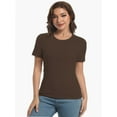 thumbnail image 3 of Women's Crew Neck Ribbed Fitted Shirt Basic Short Sleeves Summer T Shirt Tops, 3 of 7