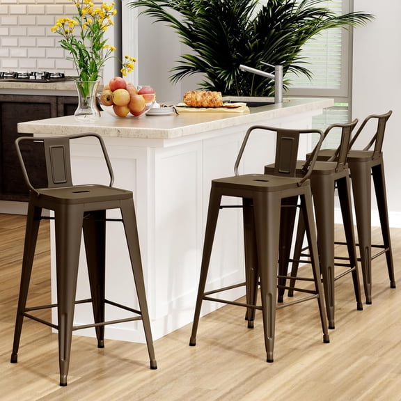 26 inch Metal Bar Stools Set of 4 Modern Counter Height Stools with Backs Industrial Low Back Bar Chairs for Indoor Outdoor Matte Black