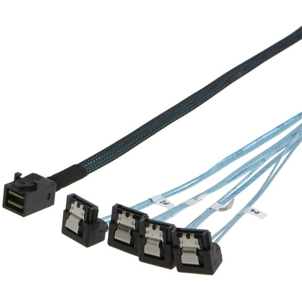 Mini SAS HD Interne (Hôte SFF-8643) - 4X Câble d'Angle SATA (Cible),  SFF-8643 pour Contrôleur, 4 SATA Se Connectent au Disque Dur 