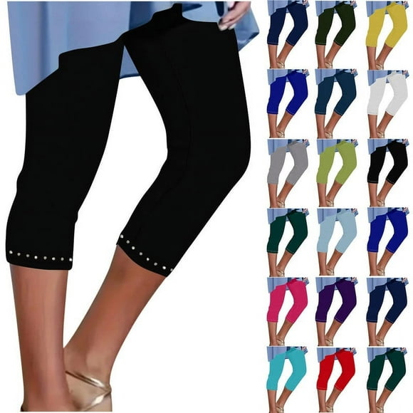 FNFYFH Clearance Womens Yoga Capris Leggings Black High Waisted Workout Capri Legging Summer Comfy Slim Fit Gym Pants Athletic Bottoms 2025 Stretchy Running Pants,Blue S-3XL