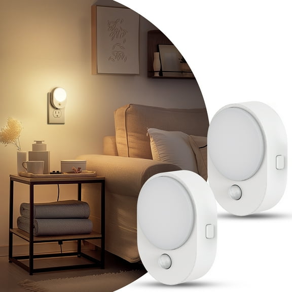 2 Pcs White Warm White 3000K Motion Sensor Oval Night Light