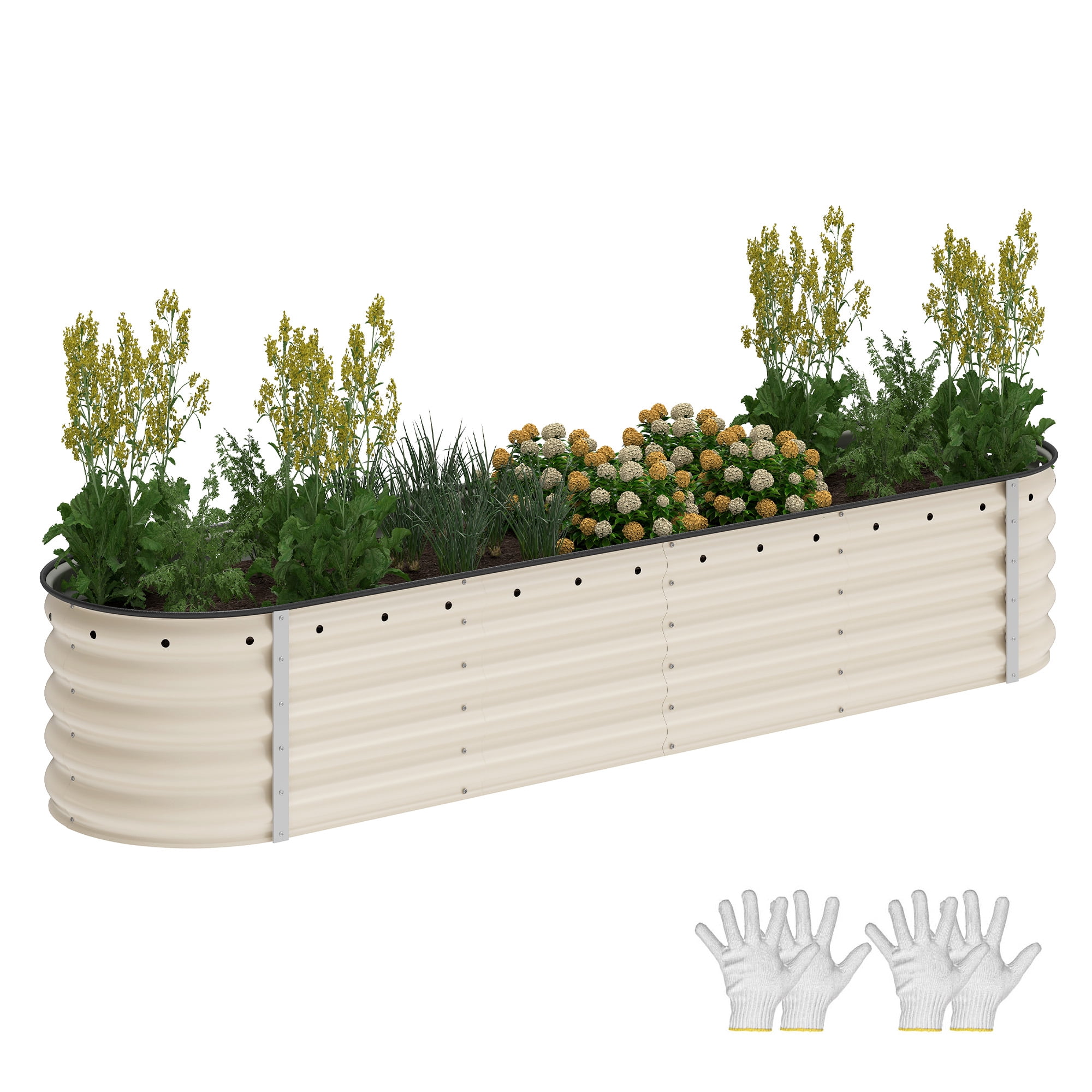Uforic 17" Tall 9 in 1 Outdoor Raised Garden Bed Kits,8ft x 2ft Large Galvanized Metal Patio Planter Box with Safety Rubber & Gloves, for Vegetables Flowers,White