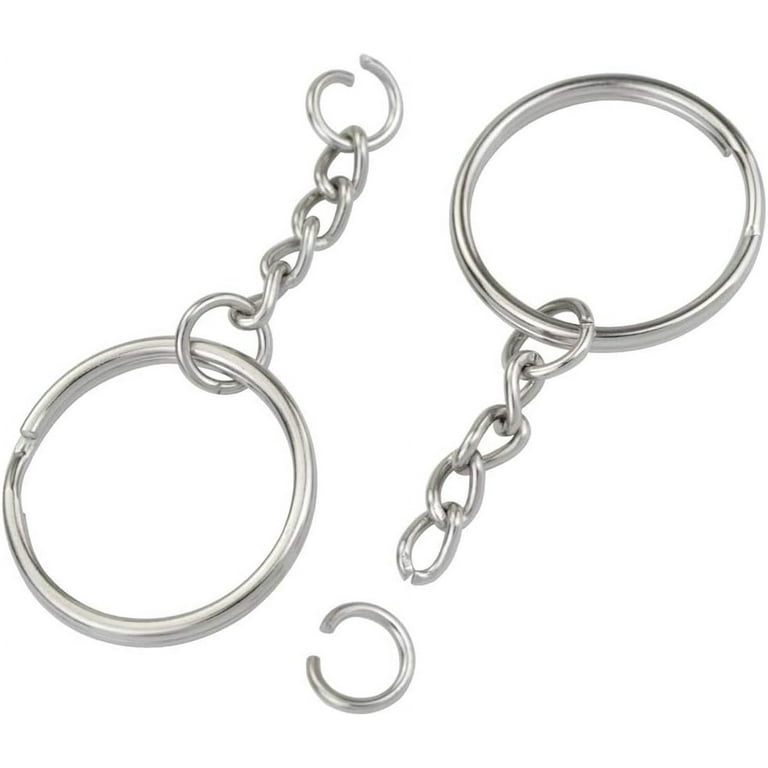 150 Pcs NANSSY 1 Inch/25mm Split Keyrings with Chain Silver