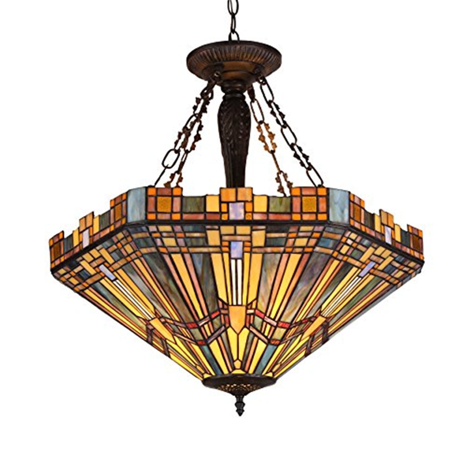 Saxon TiffanyStyle 3 Light Mission Inverted Ceiling Pendant Fixture 24
