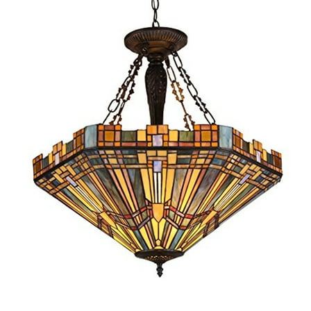 CHLOE Saxon Tiffany 3 Light Mission Inverted Ceiling Pendant Fixture 24" Shade
