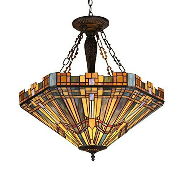CHLOE Saxon Tiffany 3 Light Mission Inverted Ceiling Pendant Fixture 24" Shade