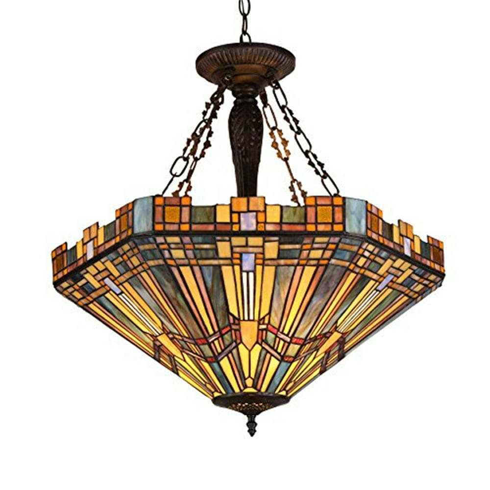 Saxon TiffanyStyle 3 Light Mission Inverted Ceiling Pendant Fixture 24