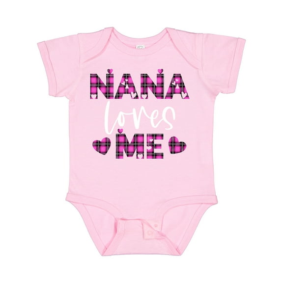 Inktastic My Nana Loves Me Hearts in Pink Plaid Boys or Girls Baby Bodysuit
