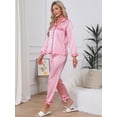 thumbnail image 3 of DARING DIVA Women's Satin Pajama Set Silky Long Sleeve Button Down Sleepwear S Pink, 3 of 7