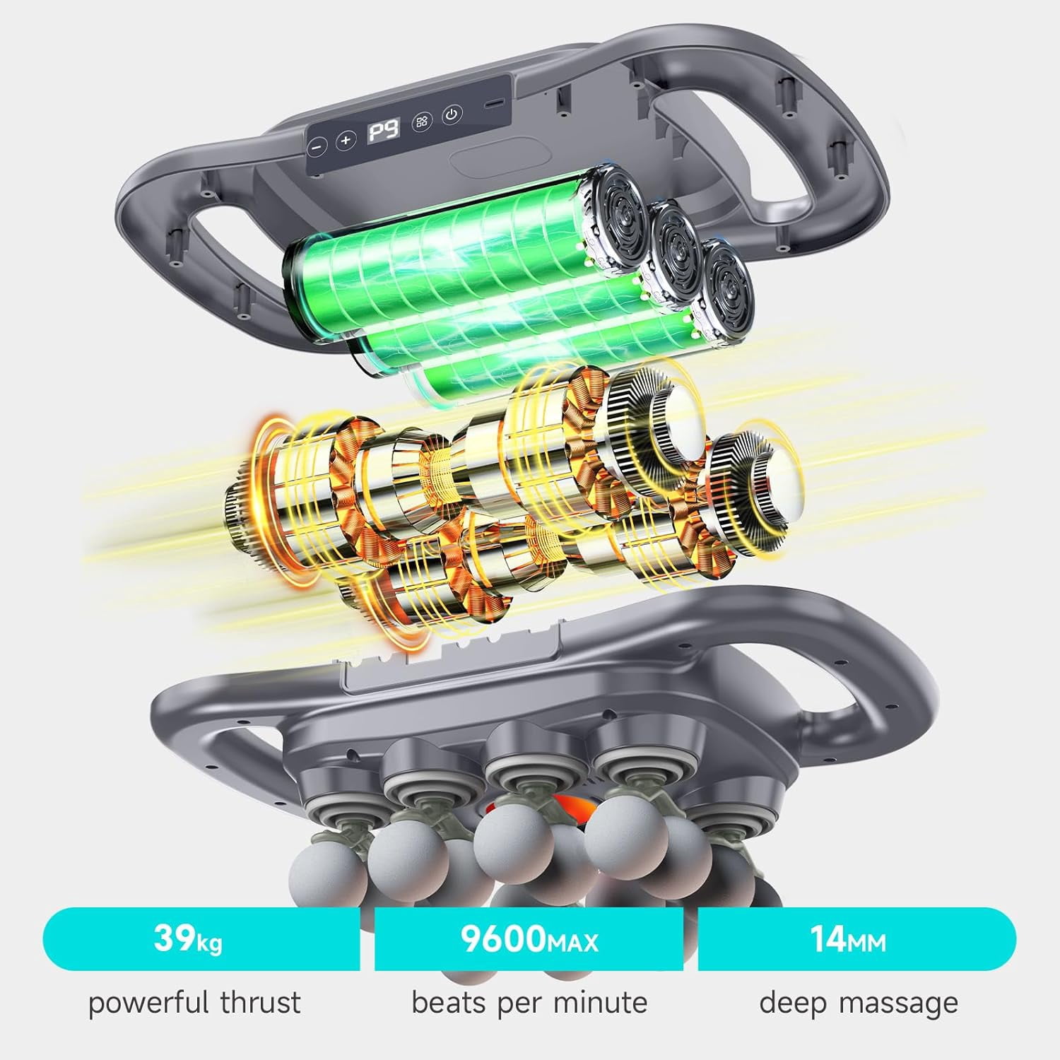 16-Head Deep Tissue Massage Gun with 9 Modes & Quiet Motor for Muscle Pain Relief