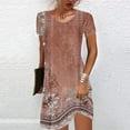 thumbnail image 2 of QIPOPIQ Robes de Fête pour Femmes Manches Courtes Tendance Col Rond Imprimé Chandail Robe d'Été Robe Offres 2023, 2 of 5