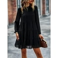 thumbnail image 6 of Inadays 2023 Women's Spring Summer Long Sleeve Dress Ruffle Mock Neck Tiered Mini Babydoll Dress Casual Swing Tunic Shift Dresses, Black, L, 6 of 8