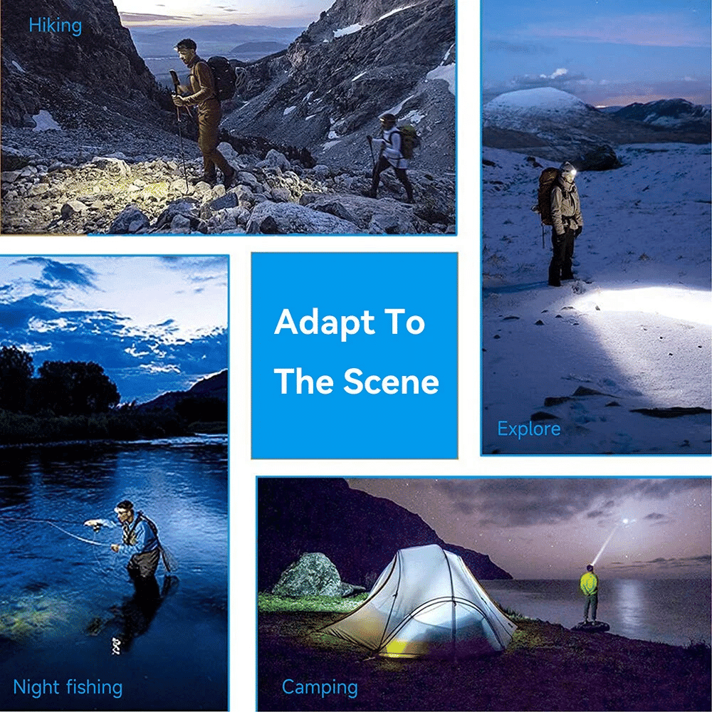 3Modes Tail Warning Rechargeable LED Headlamp Headlight Zoomable Lamp Flashlight