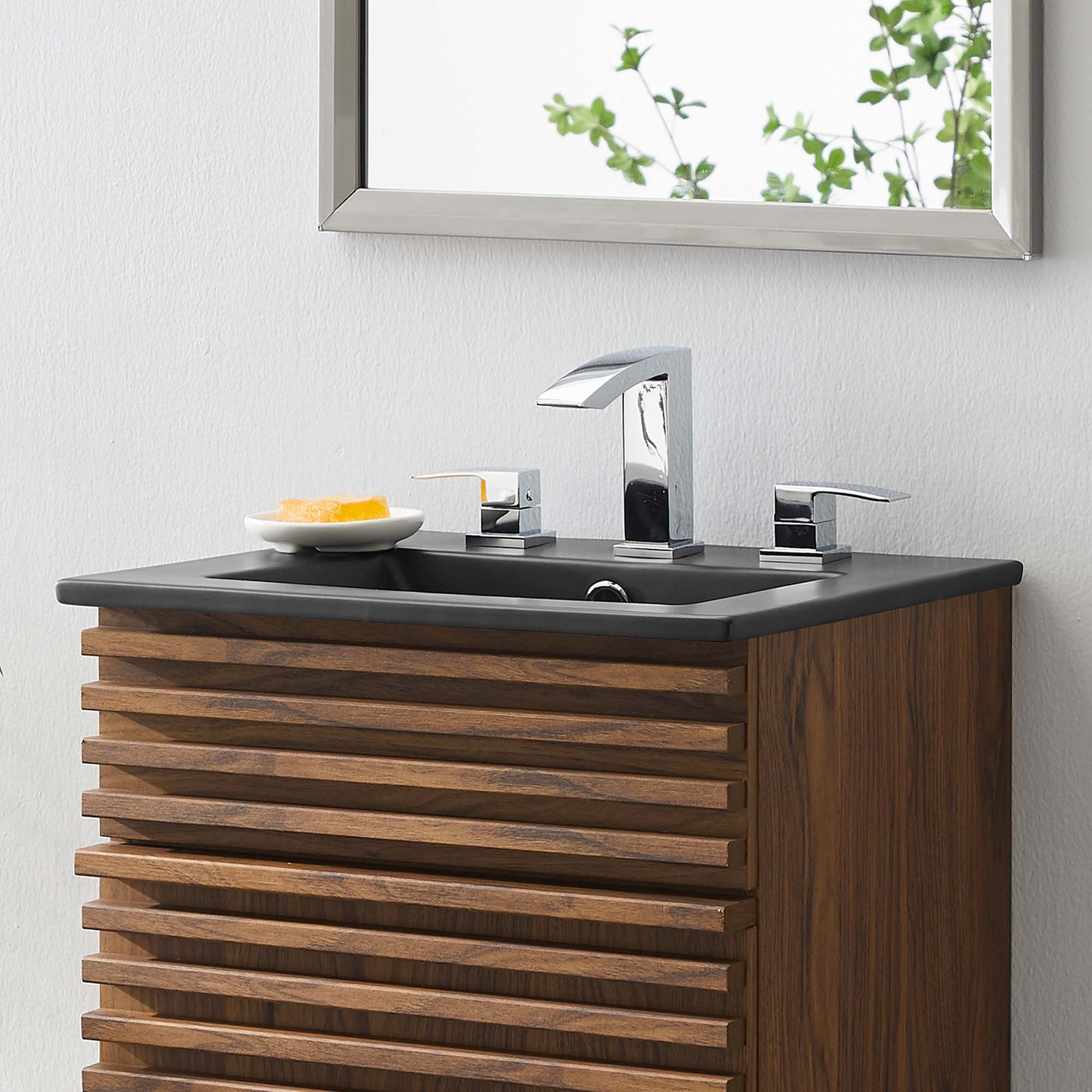 Modway Cayman Modern 18" Bathroom Sink in Black With Rectangular Basin