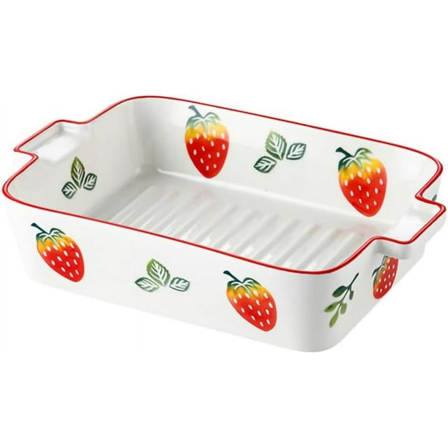 Lovely Strawberry Ceramic Baking Dish With Handles Lasagna Casserole Pan Dinner Kitchen 8 Inch