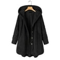 thumbnail image 3 of Women's Loose Button Plush Hooded Solid Color Long-Sleeved Mid-Length Coat for Fall and Winter, Comfort Fit, Winter Clothes for Women,Black,L, 3 of 5