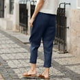 thumbnail image 5 of Women Cotton Pocket Cropped Straight Leg Crop Pants Ladies Casual Long Loose Pant Slacks Cozy Daily Female Bottoms Navy L, 5 of 7