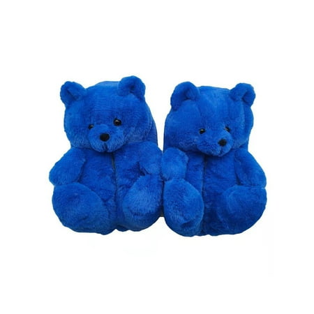 

SIMANLAN Teddy Bear Slipper for Kids Women Bear Shoes Slippers Bedroom Animal Plush Indoor Slippers Big Girls Blue (W) US 4-9/(M) US 7-8