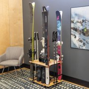 Freestanding Ski Organizer, Floor Stand Storage Rack for 4 Skis, Poles, Boots, Bags, and More