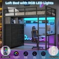thumbnail image 2 of Twin Size Loft Bed with Desk / LED Lights/ Charging Station,Twin Metal Bed Frame with Storage Shelves and 8 Drawers, Safety Guard & Ladder, No Box Spring Needed,Black Grey, 2 of 8