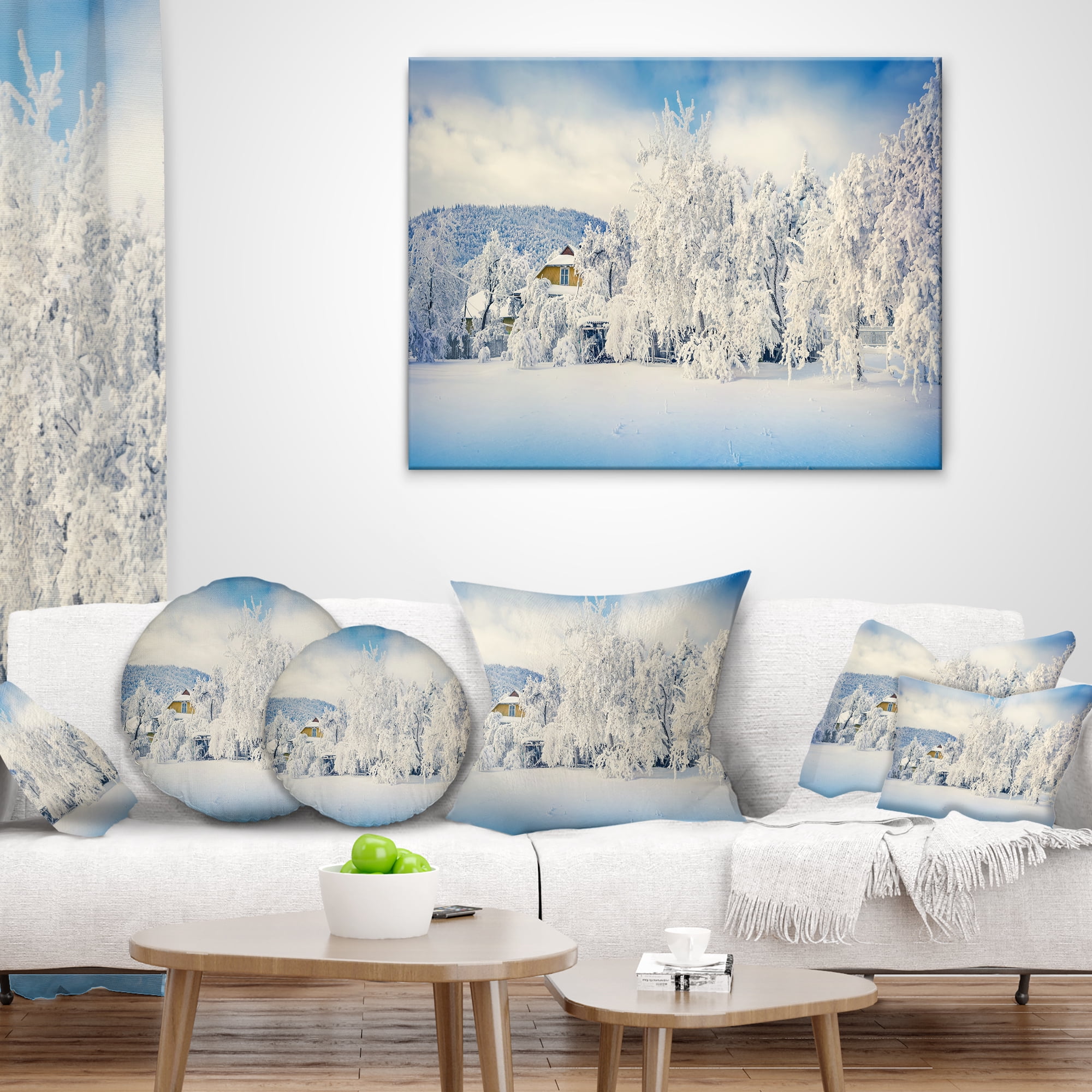 Designart White Winter Mountain Landscape - Photography Throw Pillow - 18x18