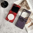 thumbnail image 3 of Magnetic For Samsung Galaxy Z Flip 7 Phone Case,With Rotatable Contractile Ring Kickstand,Hinge Protection,Compatible with Mag-Safe,PU Leather Anti-Scratch Shockproof Phone Case,Purple, 3 of 11
