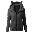 thumbnail image 3 of Women Cute Cat Ear Fleece Hoodies Zipper Fuzzy Sherpa Jackets Long Sleeve Casual Cozy Warm Winter Coat Outwear, 3 of 4