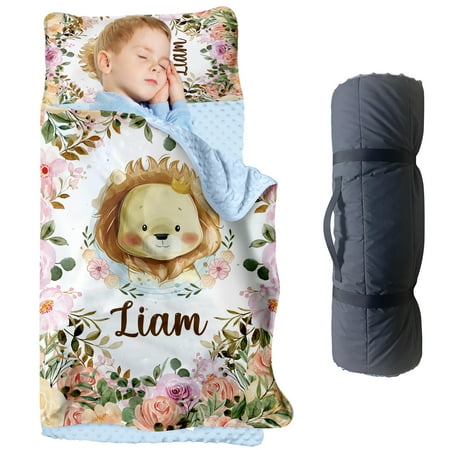AOLOA Lion Toddler Nap Mat Cute Lion Theme Colorful Flower Daycare Sleeping Bag Custom All-in-One Sleeping Bag Blanket for Preschool Perfect Gift for Lion Lover