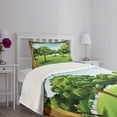 thumbnail image 3 of Ambesonne Forest Quilted Bedspread Set 2 Pcs, Nature Scene Summer, Twin Size, Green Pale Blue Caramel, 3 of 5