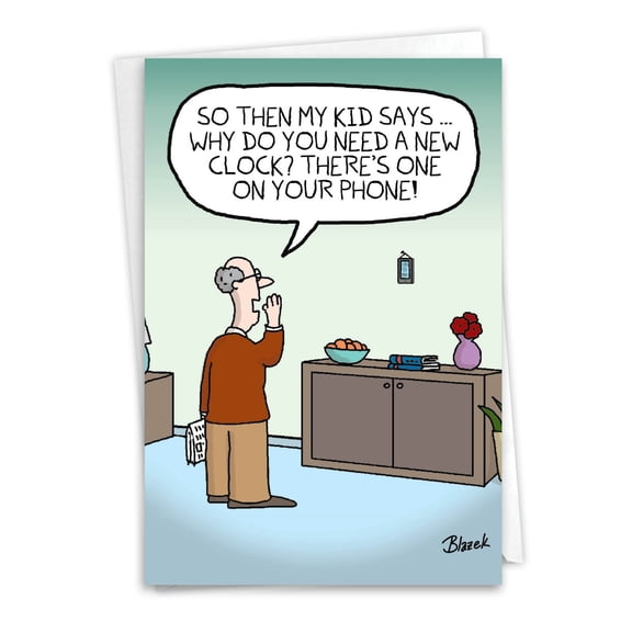 1 Funny Father's Day Card with Envelope - Phone Clock C9211FDG