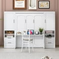 thumbnail image 2 of Lit Escamotable Format Grand avec Garde-Robe, Lit Mural avec Tiroirs et Étagères, Lit Armoire Pliant avec Bureau pour Bureau à Domicile, Studio, Blanc, 2 of 9