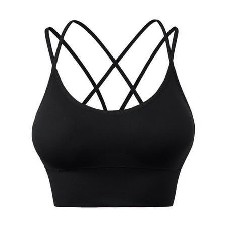 

Qcmgmg Sports Bra Criss Cross Cami Solid Womens Yoga Bra Black S