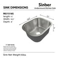 thumbnail image 5 of Sinber 15" Undermount Single Bowl 304 Stainless Steel Kitchen Sink, 5 of 14
