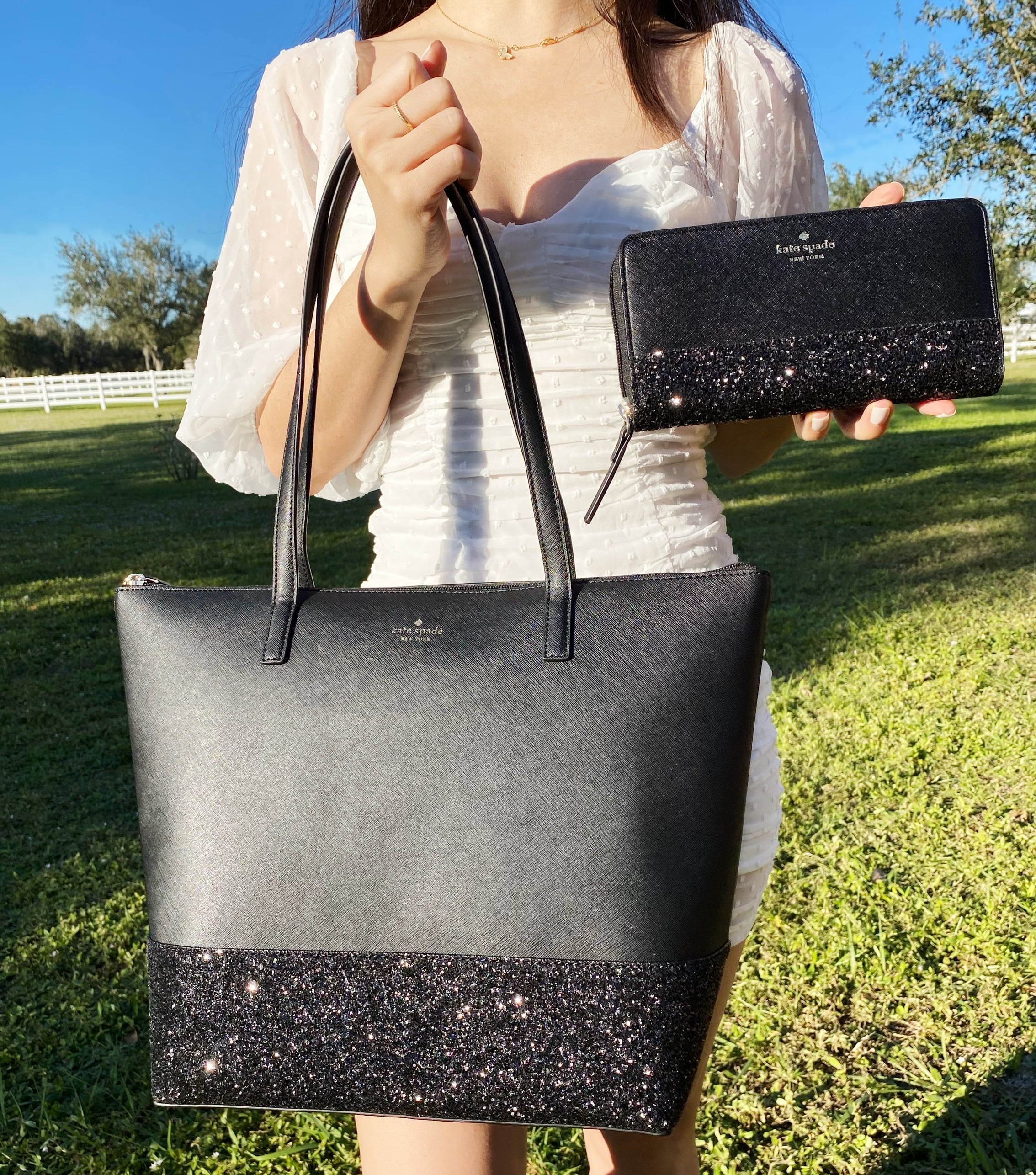 black glitter kate spade purse