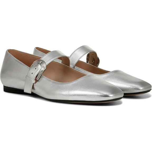 Naturalizer Women's Carter Mary Jane Flat Silver Leather 9.5M