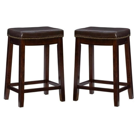 Home Square 2-Piece Furniture 26" Wood Counter Stool Set in Brown