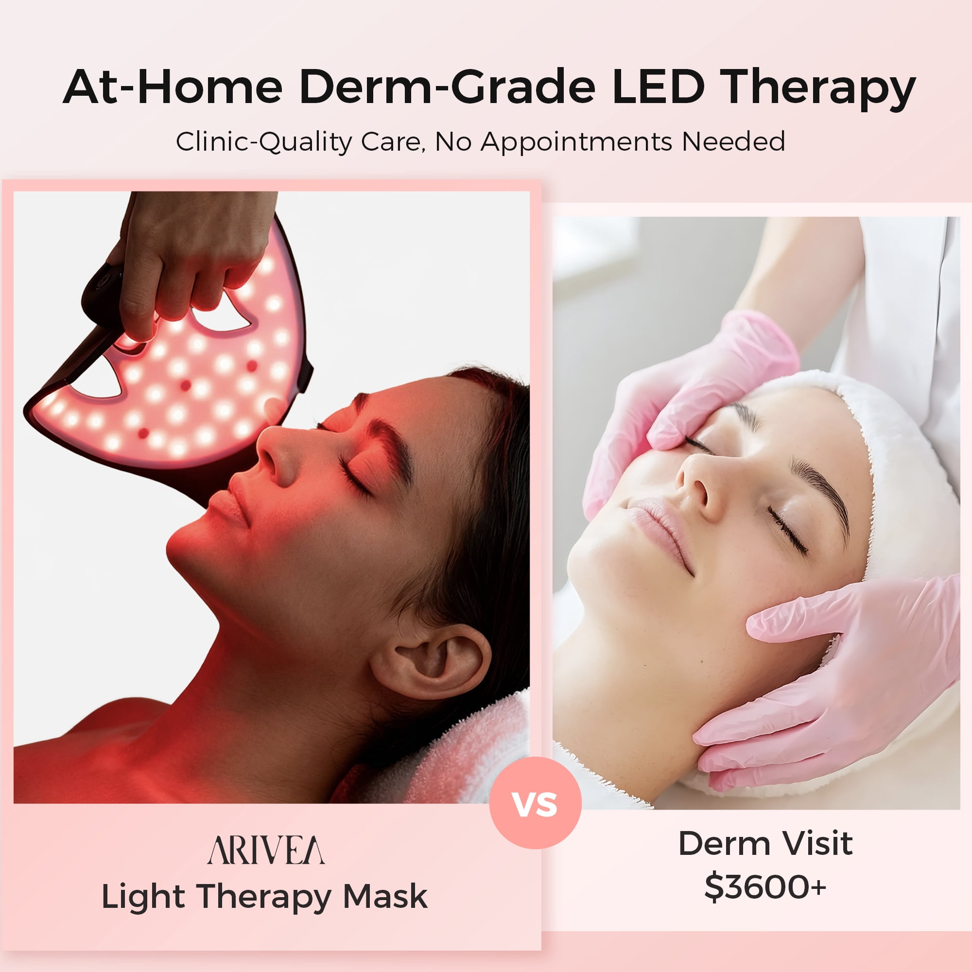 ARIVEA LED Red Light Therapy Face Mask – Wireless Rechargeable Skin Rejuvenation Device for Home, Travel & Facial Care, White