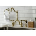 thumbnail image 3 of Kingston Brass KS7757TALBS Tudor Two-Handle 3-Hole Deck Mount Bridge Kitchen Faucet with Brass Side Sprayer in Brushed Brass, 3 of 7