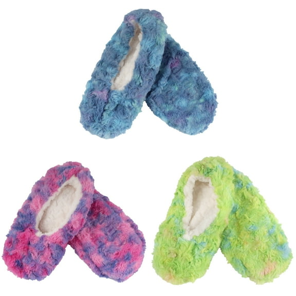 BambooMN Women's Super Fuzzy Soft Touch Slippers Non-Slip Lined Socks - Assortment B - Small - 3 Pairs