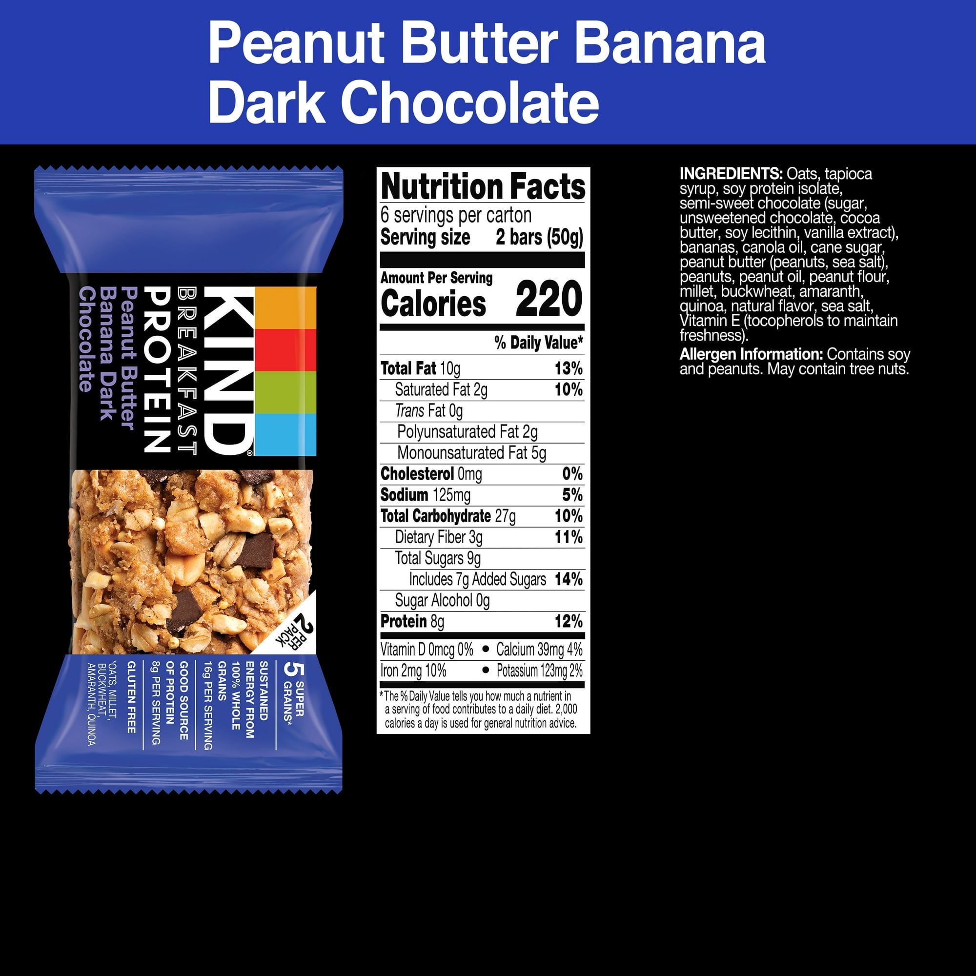 KIND Breakfast Peanut Butter Banana Dark Chocolate Gluten Free Protein Snack Bars, 1.76 oz, 12 Count one Box pack of 4