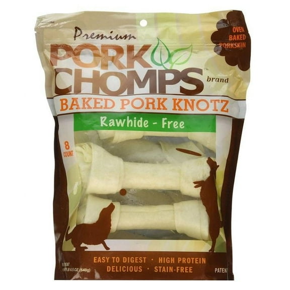 Pork Chomps Premium Pork Knotz - Baked [Dog, Treats Packaged] 8 Count - (7" Chews)