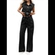 thumbnail image 2 of Mono Vaquero Sin Mangas para Mujer, Camiseta Sin Mangas con Botones, Pantalones Vaqueros Acampanados de Pierna y Pantalones Vaqueros de Campana. Negro y Gris XL, 2 of 8