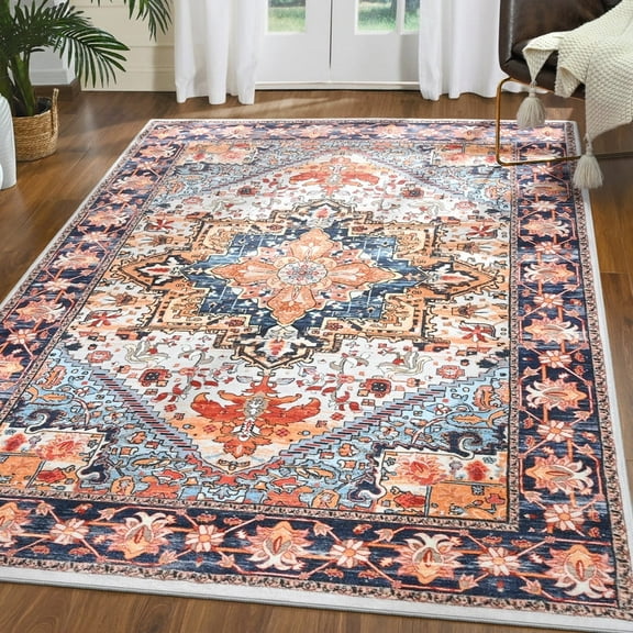 TWINNIS Boho Area Rug Soft Indoor Living Room Carpet,Orange Bohemian Rug for Bedroom,4'x6'Non-Slip Washable Decorative Rug
