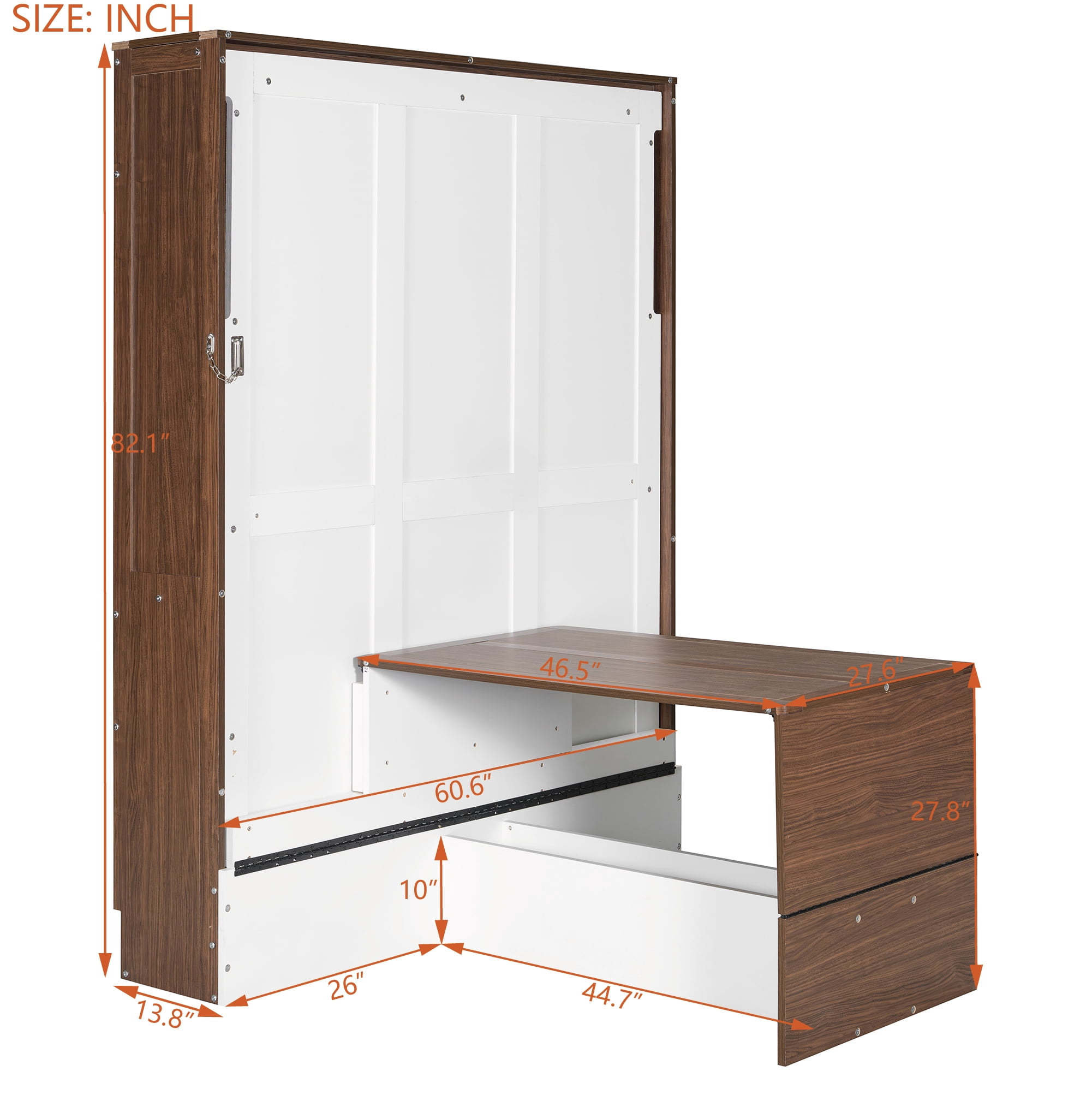 Mintazer Full Murphy Bed with Foldable Computer Desk, Convertible Wall Platform Bed for Bedroom Home Offices, Walnut & White