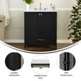 thumbnail image 4 of BizChair 30 Inch Bathroom Vanity with Sink, Storage Cabinet with Soft Close Doors and Bottom Drawer, Carrara Marble Finish Countertop, Black, 4 of 12